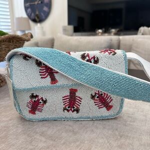 🦞Virtual Beaded Lobster Shoulder Bag ~ Coastal Summer Statement Purse ~ NWT